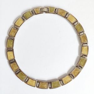 Vintage Silver Color Necklace Yellow Green